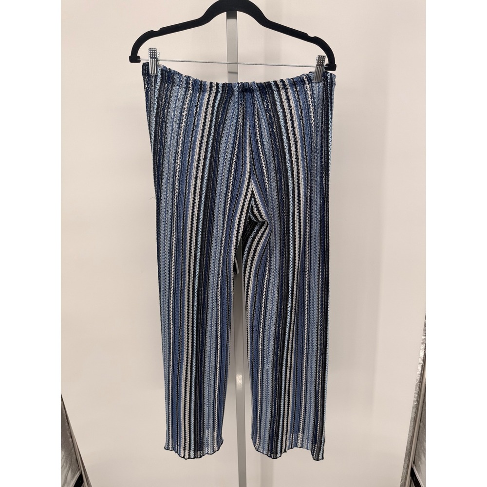 BECCA by Rebecca Virtue Blue Striped Knit Beach Cover Up Pants Medium Wide Leg - Picture 6 of 6